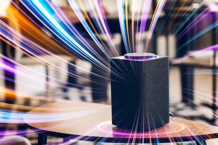 Altavoz inalámbrico con estelas de luz, imagen ilustrativa